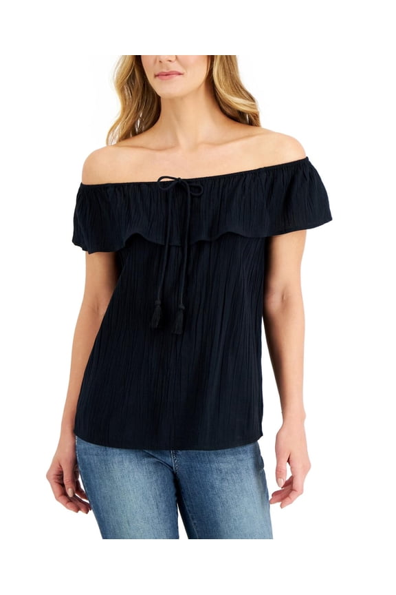 Style & Co Womens Off The Shoulder Top Deep Black L