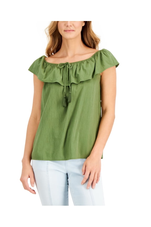 Style & Co Womens Off The Shoulder Top Dry Grass XS