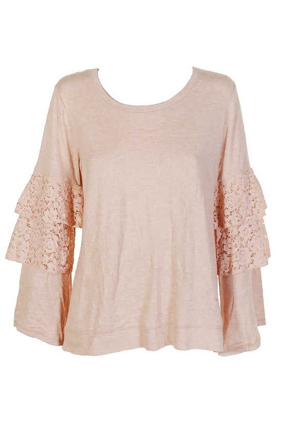 Style & Co Womens Peach Lace Ruffle Accent Long Sleeve Boat Neck Sweatshirt L