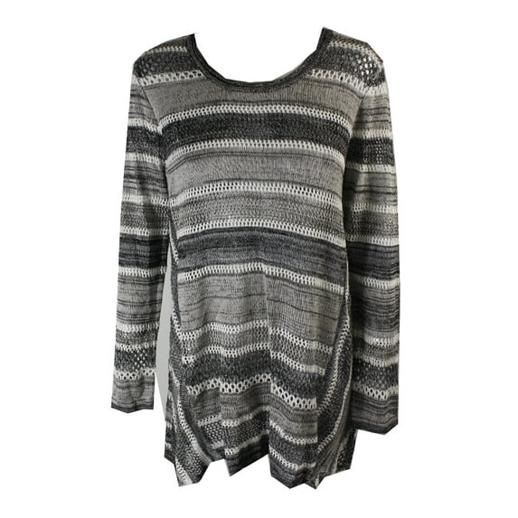Style & Co Womens Petite Black White Marled Long Sleeved Sweater PL