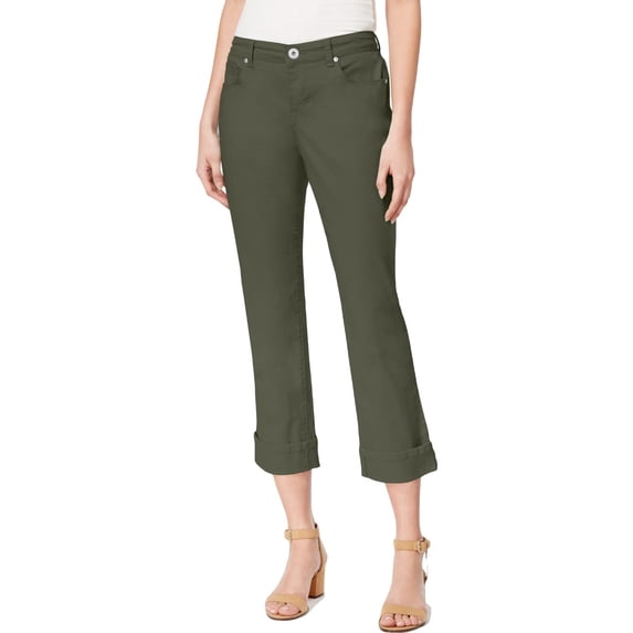 Style & Co. Womens Petites Denim Cuffed Capri Jeans Green 10P