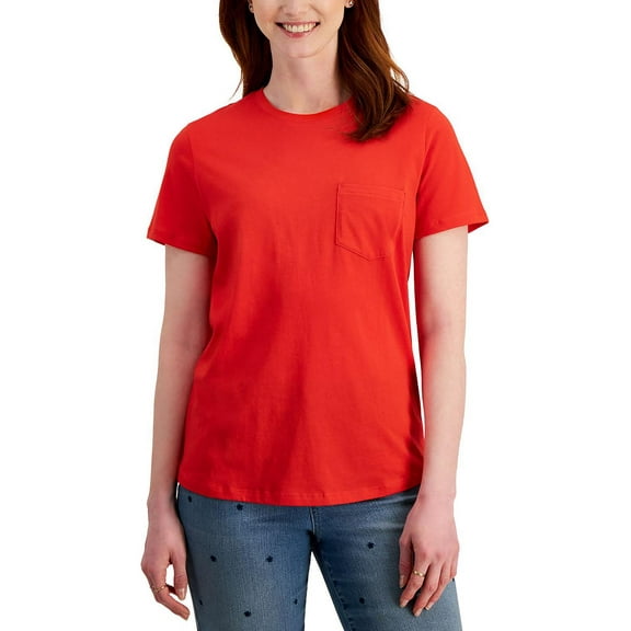 Style & Co. Womens Petites Pocket Crewneck T-Shirt