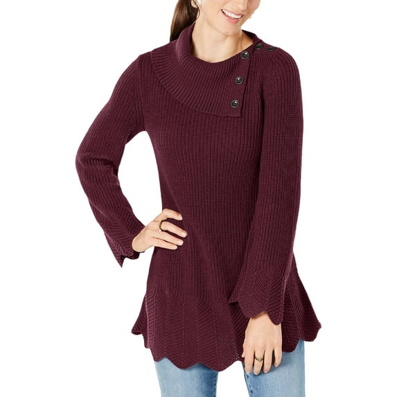 Style & Co. Womens Petites Scalloped Turtleneck Pullover Sweater