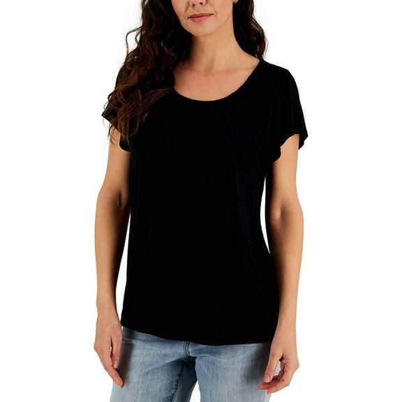 Style & Co. Womens Petites Scoop Neck Casual Blouse