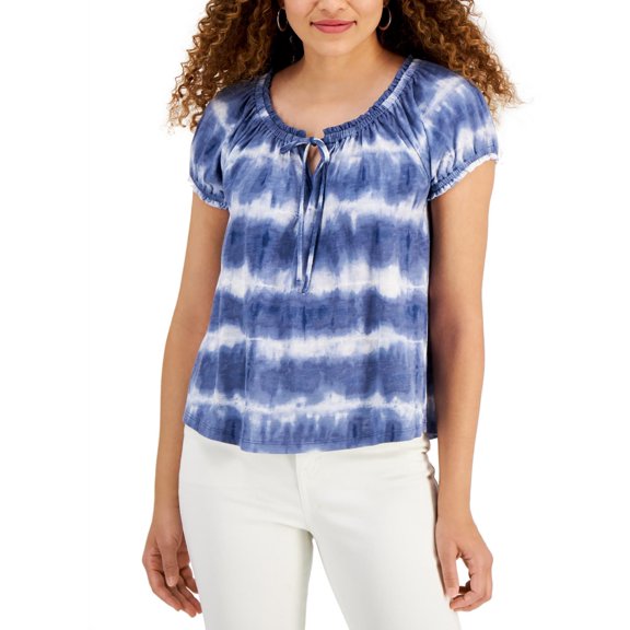 Style & Co. Womens Petites Tie-Dye Puff Sleeve T-Shirt