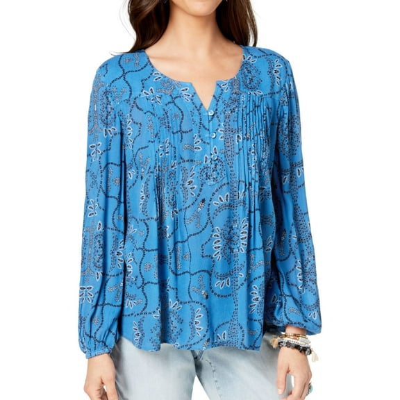 Style & Co. Womens Pintuck Peasant Blouse, Blue, Petite, PP