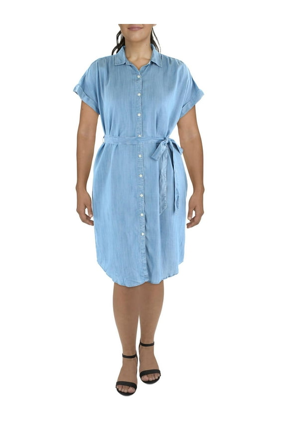 Womens Plus Chambray Button-Down Shirtdress