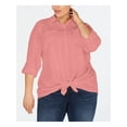 thumbnail image 1 of Style & Co. Womens Plus Cotton Textured Button-Down Top Pink 2X, 1 of 2
