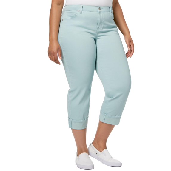 Style Co Plus Size Cuffed Capri Jeans Aquamint 18W