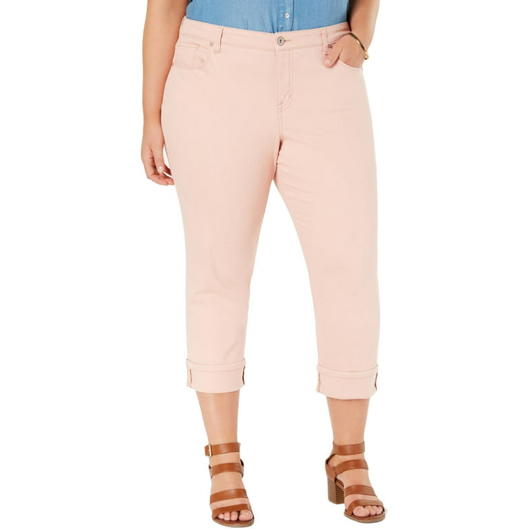 Style & Co. Womens Plus Cuffed Mid-Rise Capri Jeans Pink 16W