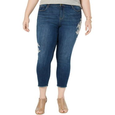 Style & Co. Womens Plus Denim Embroidered Ankle Jeans