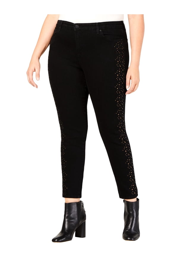 Womens Plus Embellished Mid-Rise Skinny Jeans