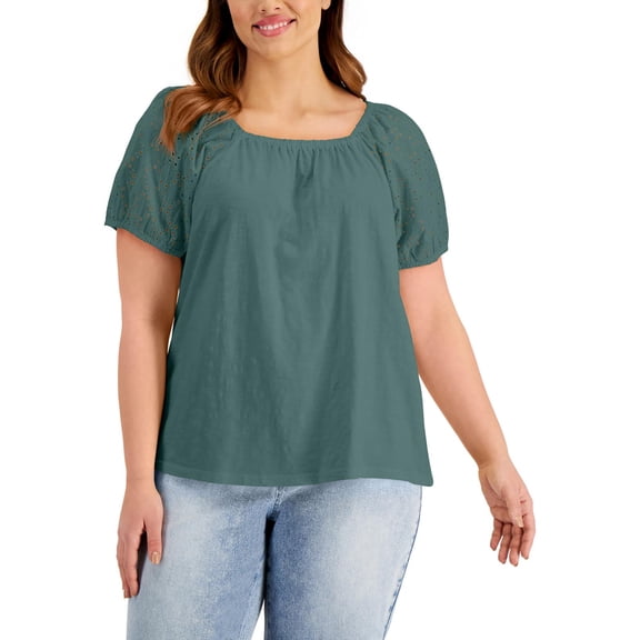 Style & Co Plus Size Cotton On Off Shoulder Top Sagebrush 1X