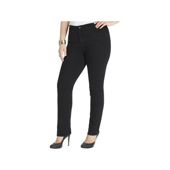 Style & Co. Womens Plus High Rise Tummy Control Straight Leg Jeans Black 20WP