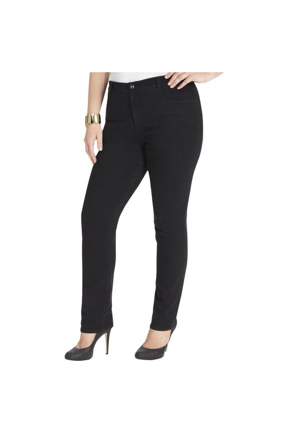Womens Plus High Rise Tummy Control Straight Leg Jeans Black 20WP