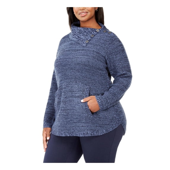 Style & Co. Womens Plus Kangaroo Pocket Button Trim Pullover Sweater