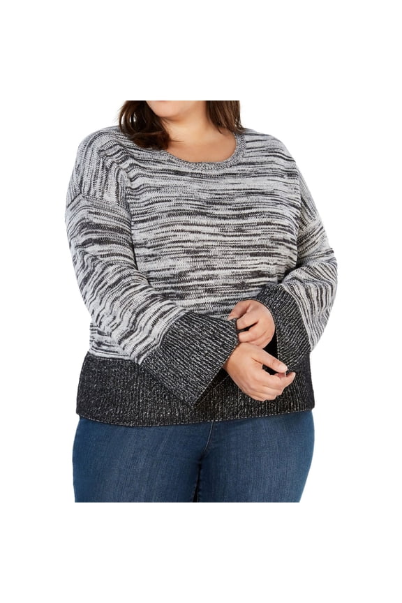 Womens Boxy Colorblock Pullover Sweater, Grey, Plus Size, 2X