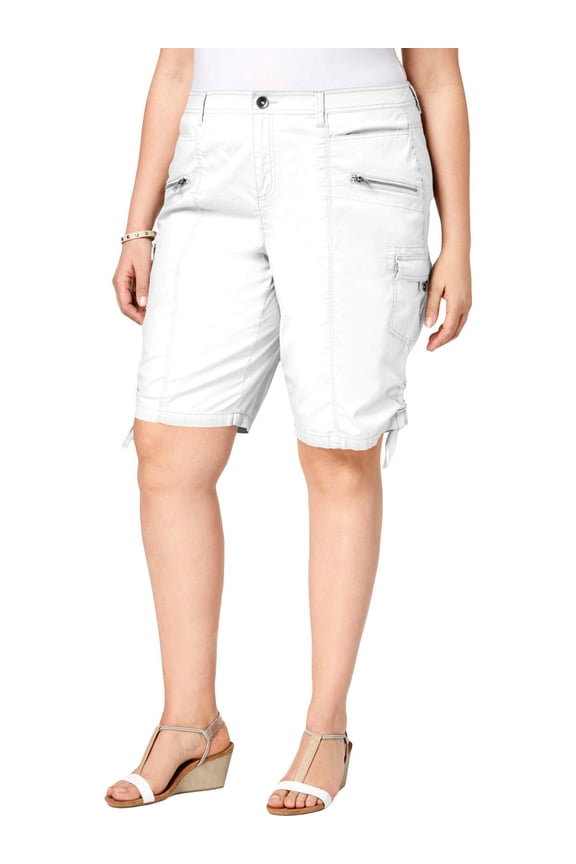 Womens Plus Mid-Rise Bermuda Cargo Shorts White 24W