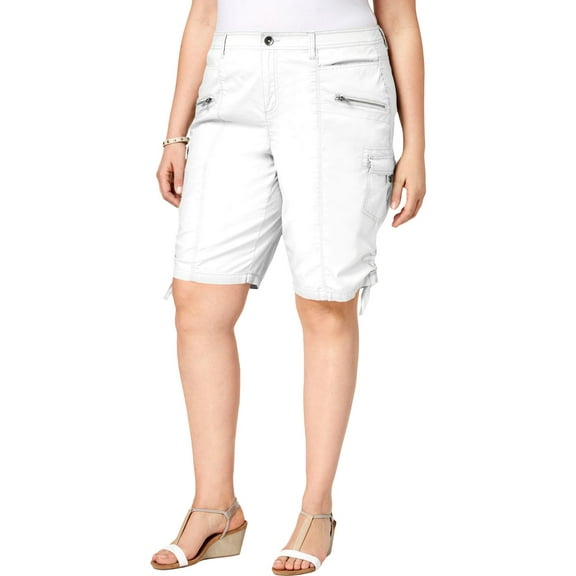 Style & Co. Womens Plus Mid-Rise Bermuda Cargo Shorts White 24W