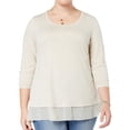 thumbnail image 1 of Style & Co. Womens Plus Mixed Media Chiffon-Hem Pullover Top Beige 2X, 1 of 2
