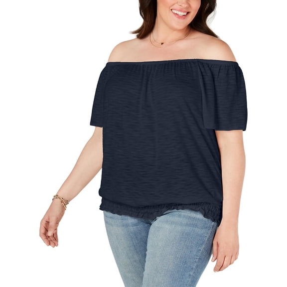 Style & Co Plus Size Off The Shoulder Top Industrial Blue 1X