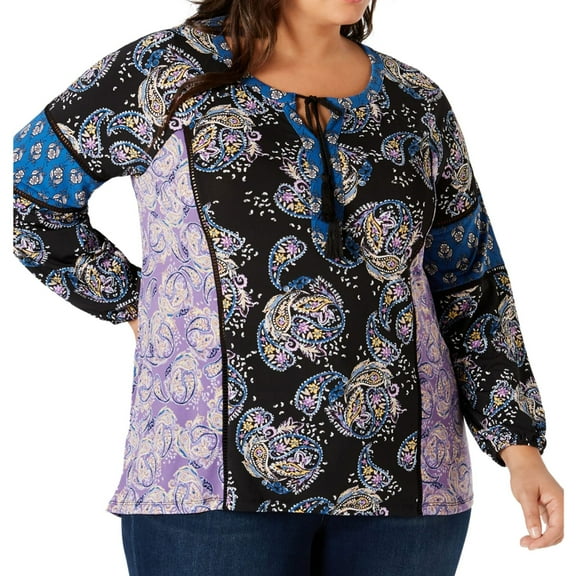 Style & Co. Womens Graphic Refresh Peasant Blouse, Multicoloured, Plus Size, 2X