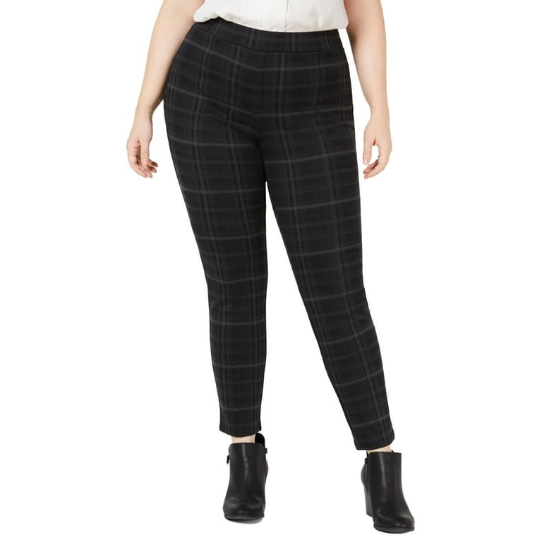 Style Womens Plus Plaid Comfort Waist Leggings Black 18W