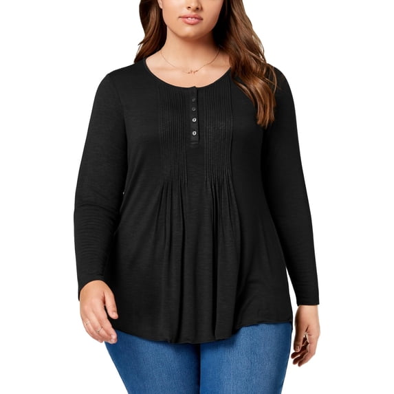 Style & Co. Womens Plus Pleated Slub Blouse
