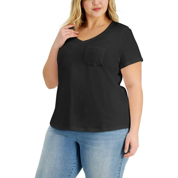 Style & Co. Womens Plus Pocket V-Neck T-Shirt