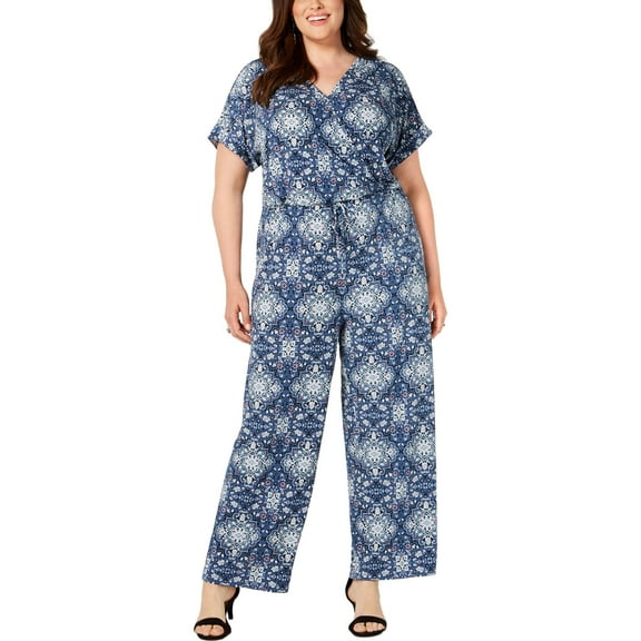 Style & Co. Womens Plus Printed Surplice Jumpsuit