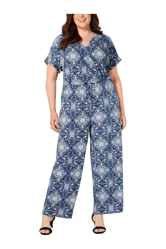 Womens Plus Printed Surplice Jumpsuit
