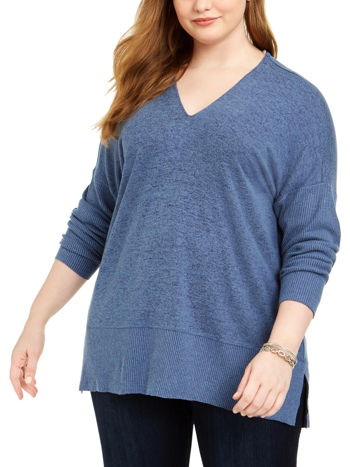 Style & Co. Womens Plus Ribbed V-Neck Sweater - Walmart.com