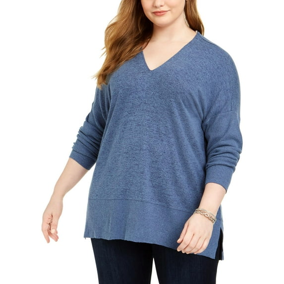 Style & Co. Womens Plus Ribbed V-Neck Sweater
