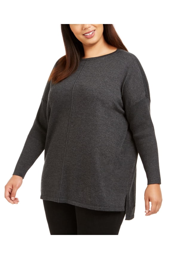 Womens Plus Seamfront Mixed Media Tunic Top