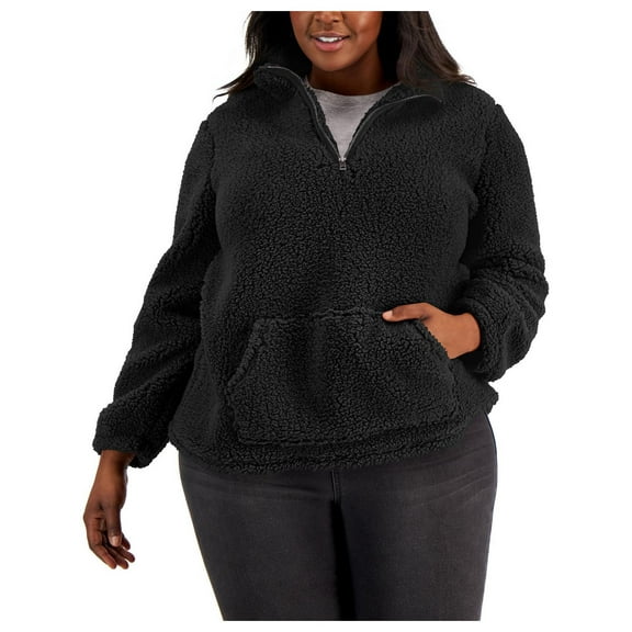 Style & Co. Womens Plus Sherpa 3/4 Zip Active