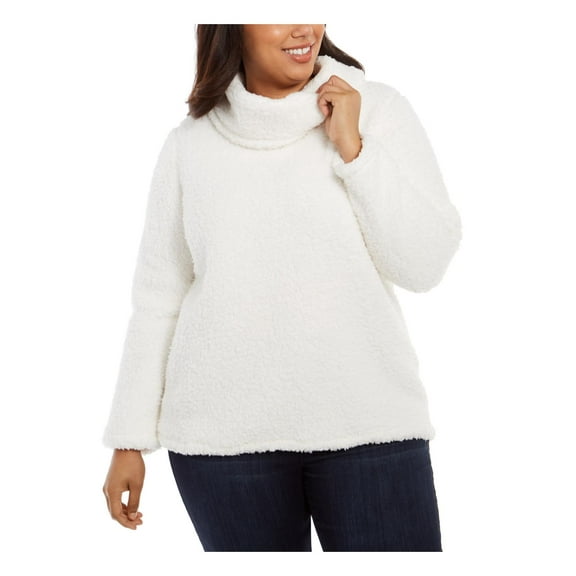Style & Co. Womens Plus Sherpa Cowl Neck Pullover Sweater