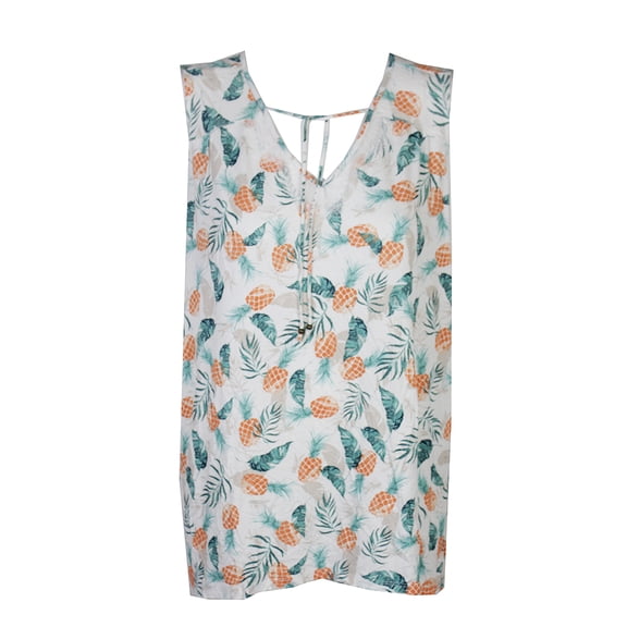 Style & Co Womens Plus Size Ivory Multi Pineapple Print Bridge-Hem Top 0X
