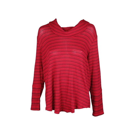 Style & Co Womens Plus Size Red Cowl-Neck Waffle-Knit Striped Sweater 0X