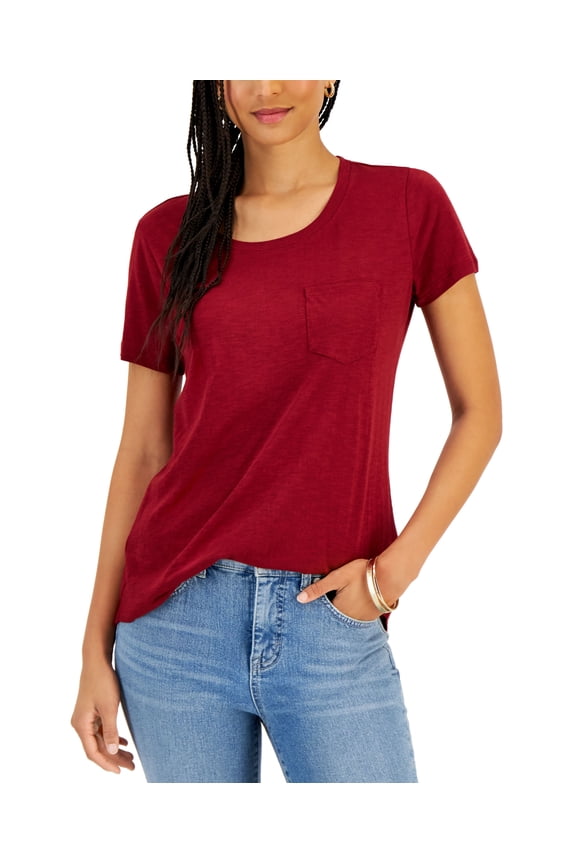 Style & Co Womens Pocket T-Shirt Scarlet Crush M
