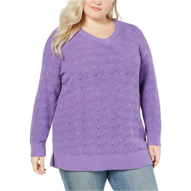 Style & Co. Womens Pointelle Knit Sweater, Purple, 2X 
