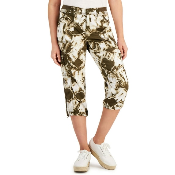 Style & Co Womens Printed Bungee Capri Pants Bunge Diamond Neutral 14