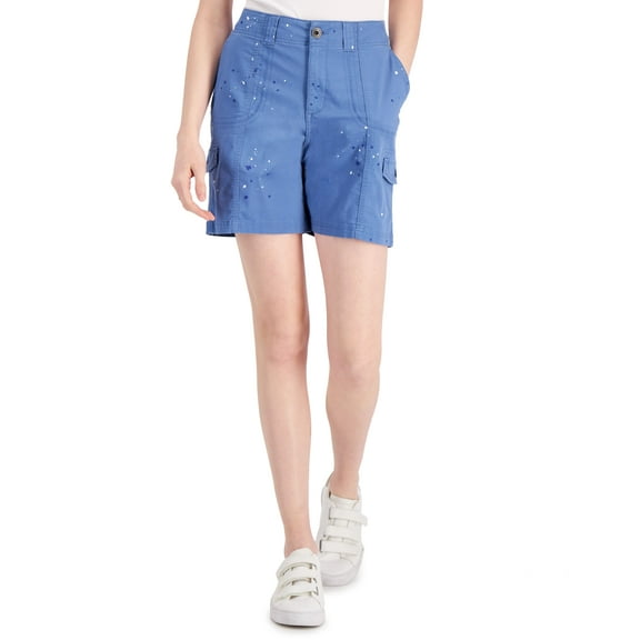 Style & Co Womens Printed Cargo Shorts Splatter Blue 8