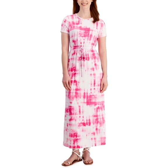 Style & Co Womens Printed Cinch Waist Maxi Dress Sangria Wine XS