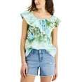 thumbnail image 1 of Style & Co Womens Printed Off The Shoulder Top Dye Green S, 1 of 1