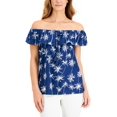 thumbnail image 1 of Style & Co Womens Printed Off The Shoulder Top Palm Blue 2XL, 1 of 1