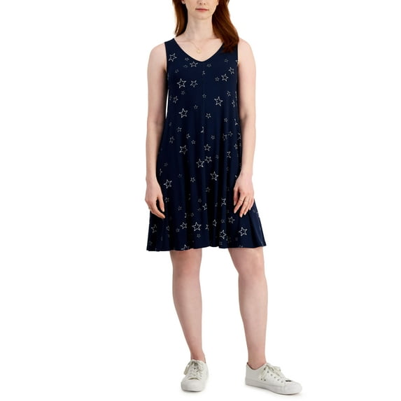 Style & Co Womens Printed Strappy Back Flip Flop Dress Str Spgl Ind Bl XS