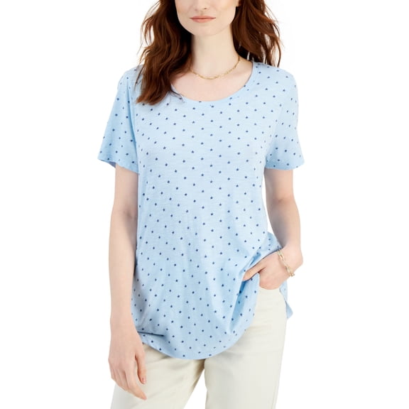 Style & Co Womens Printed Tee Blue Lovelystar L