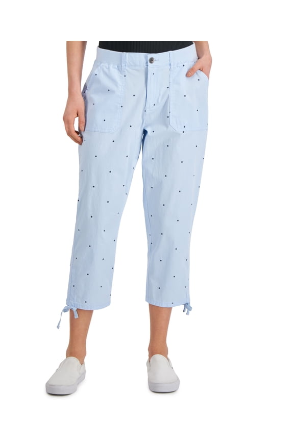 Style & Co Womens Printed Tie Hem Cropped Pants Basic Dot Skies 4