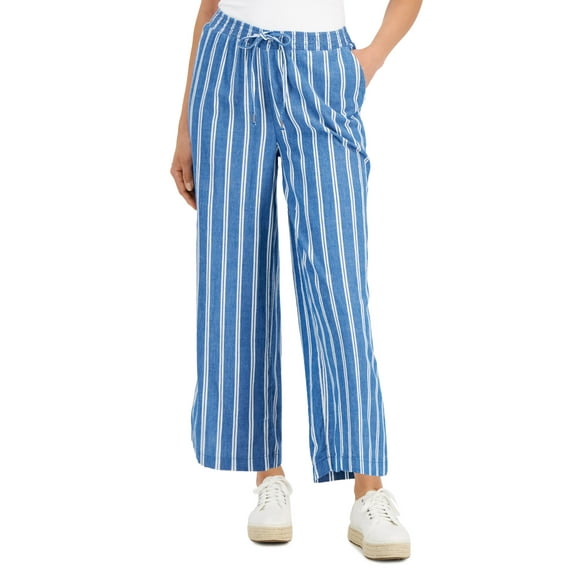 Style & Co Womens Printed Wide Leg Pants Two Stripe Blue XL