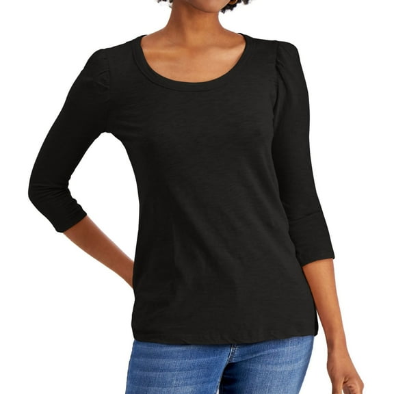 Style & Co. Womens Puff Sleeve Basic T-Shirt, Black, Petite, PM